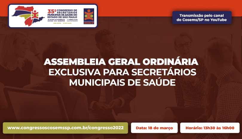 Convocação para Assembleia Geral Ordinária de Secretários Municipais de Saúde do Estado de São Paulo